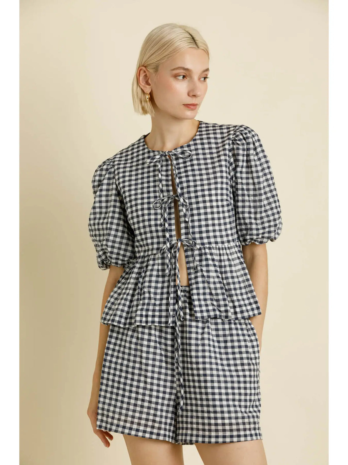 Gingham Open Front Blouse