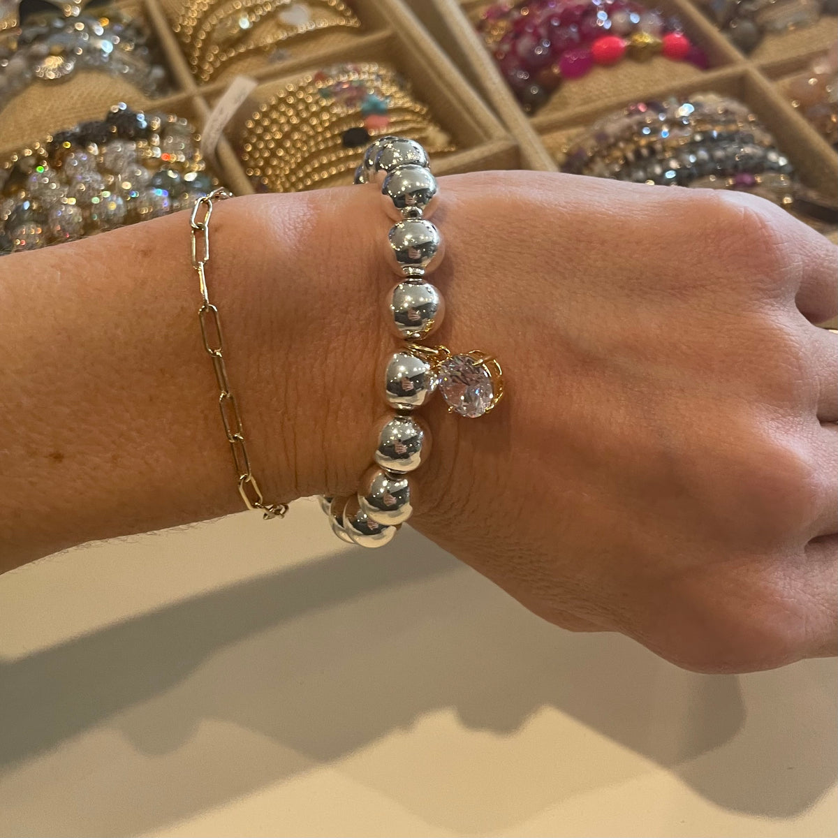Silver Beaded Sparkle Bracelet