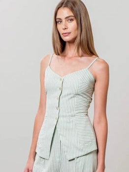 Sage Strappy Button Down Vest