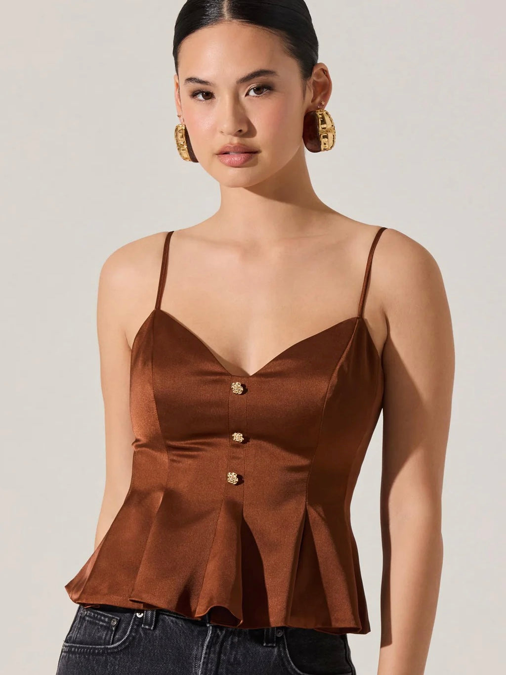 Paislee Satin Pleated Peplum Top