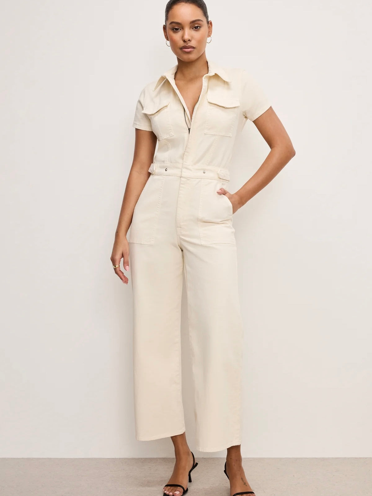 Fit for Success Twill Palazzo Cropped Jumpsuit