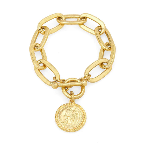 Elongated Link Layering Bracelet With Coin Charm Dangle – Swish Avenue