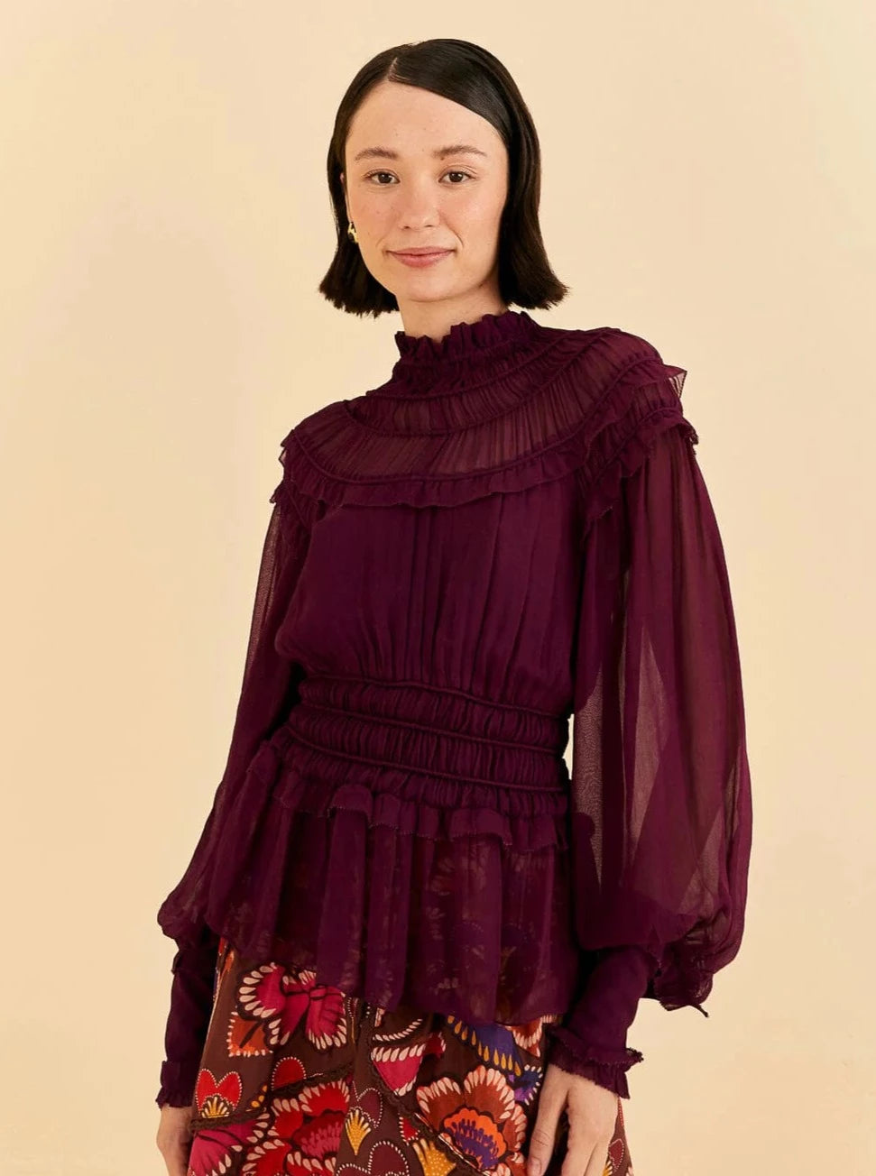 Burgundy Ruffle Blouse