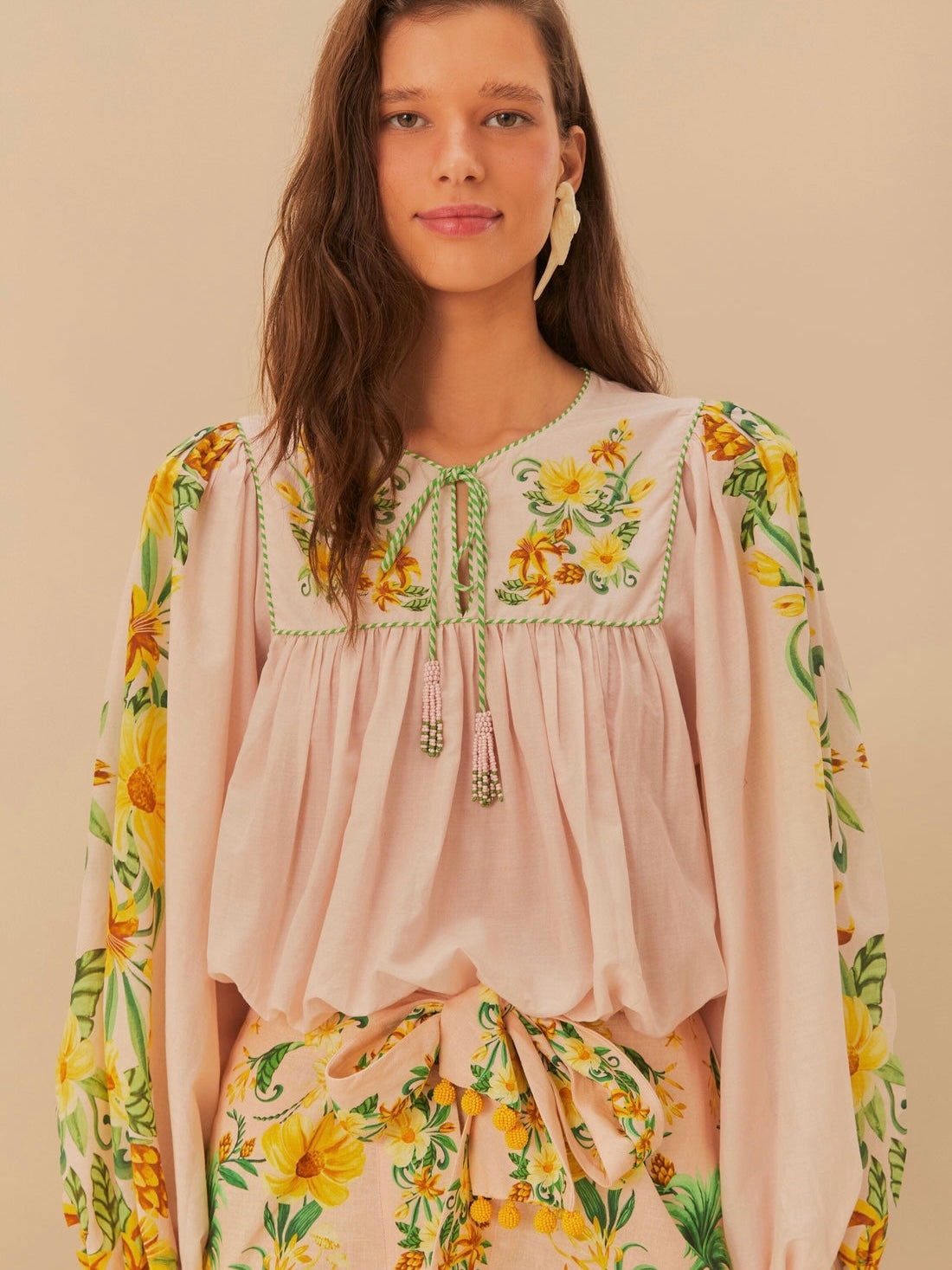 Pink Botanical Beauty Long Sleeve Blouse