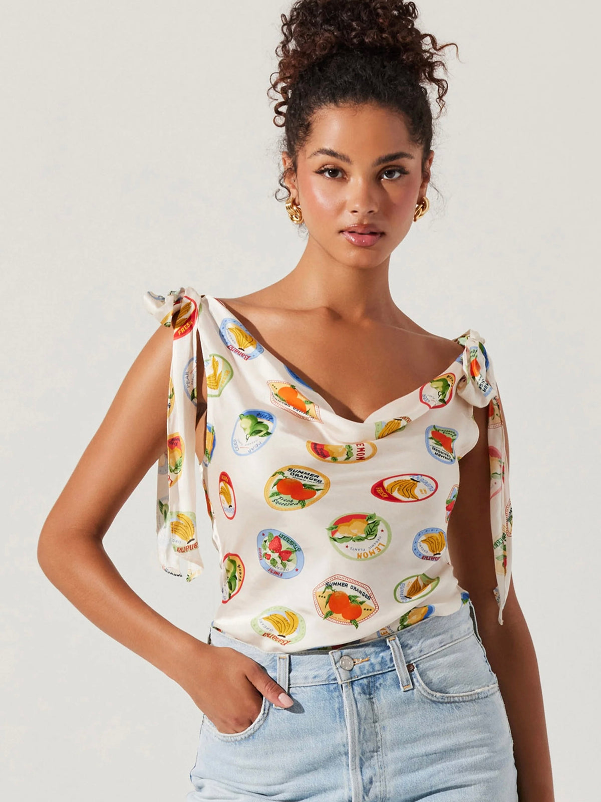 Allexina Satin Tie-Shoulder Top
