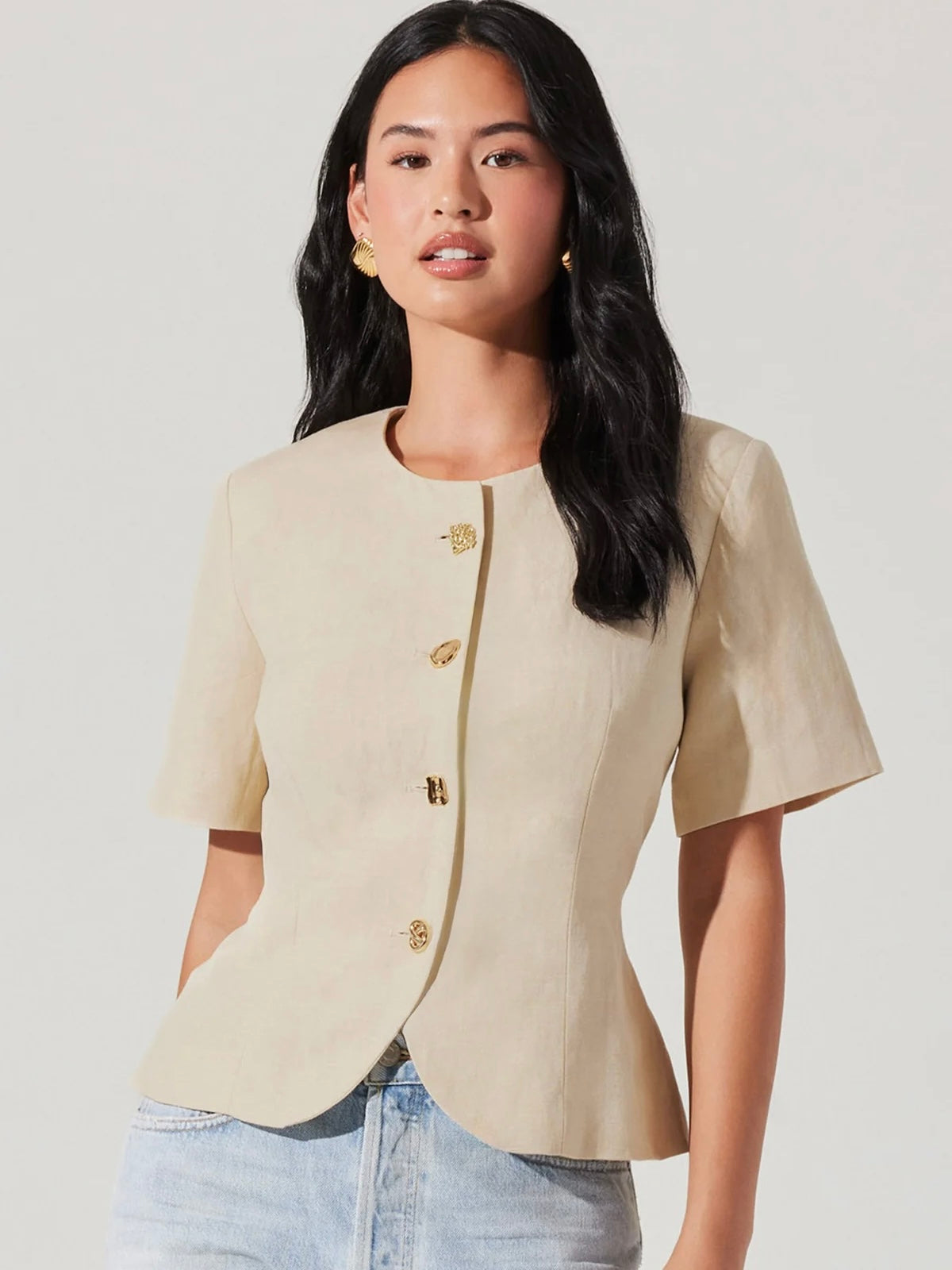 Saige Cutaway Linen Blend Jacket