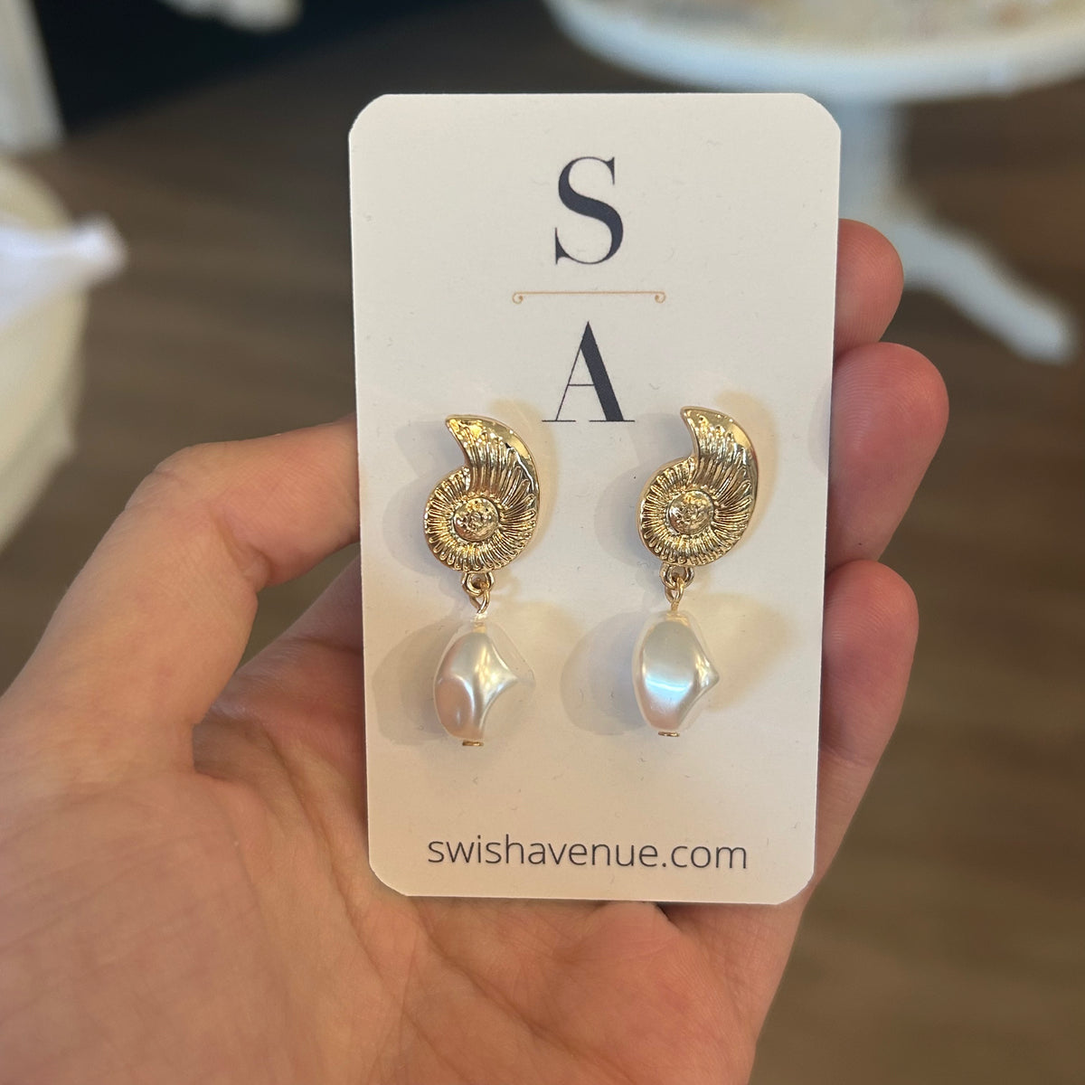 Shell and Pearl Dangle Earrings