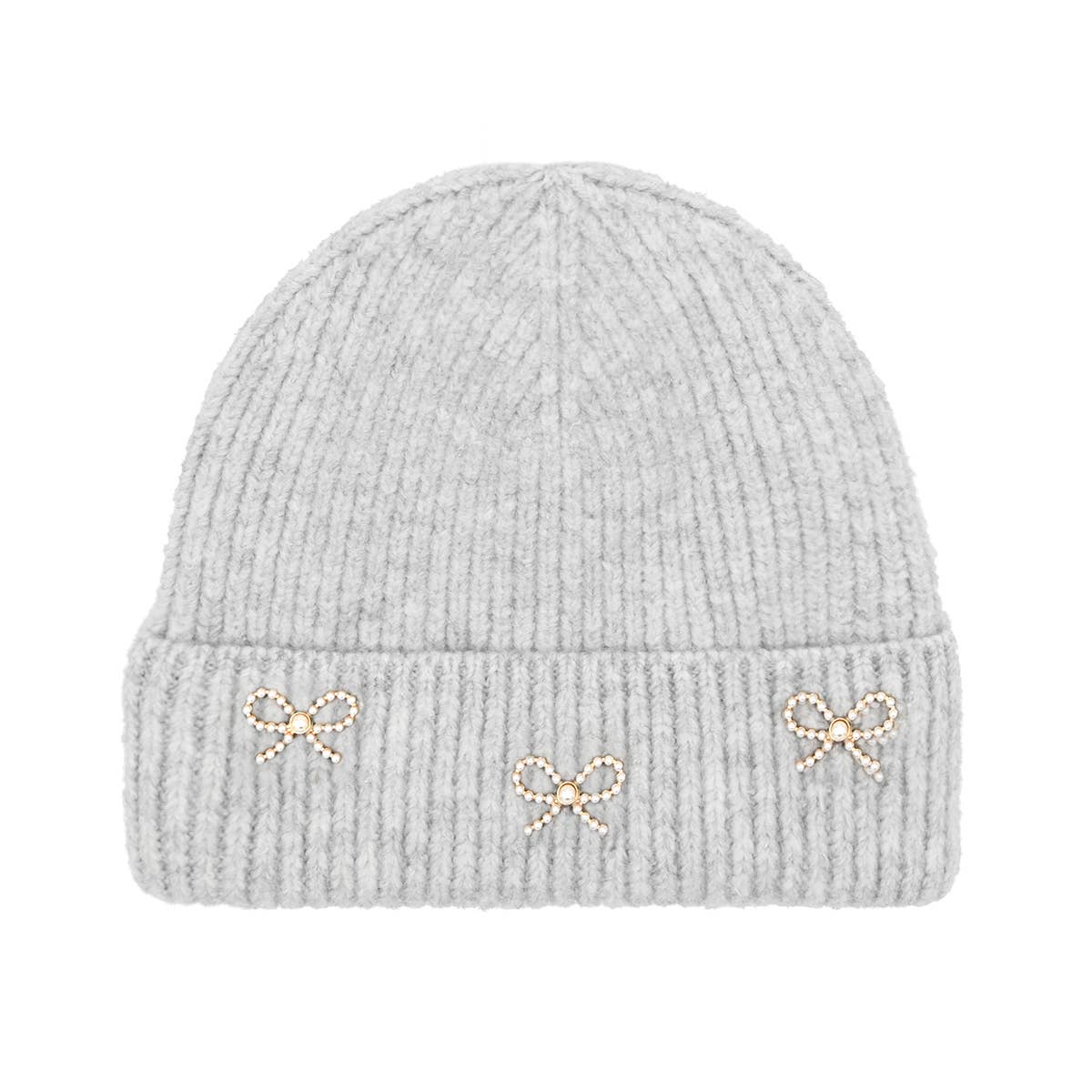 Pearl & Bow Charms Ribbed Hat