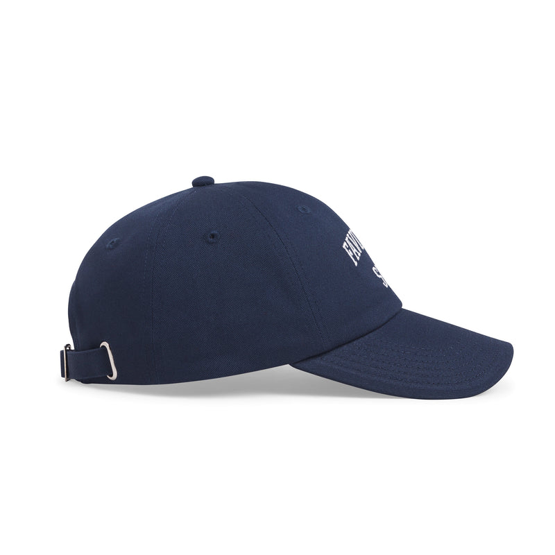 Navy blue baseball cap on a white background
