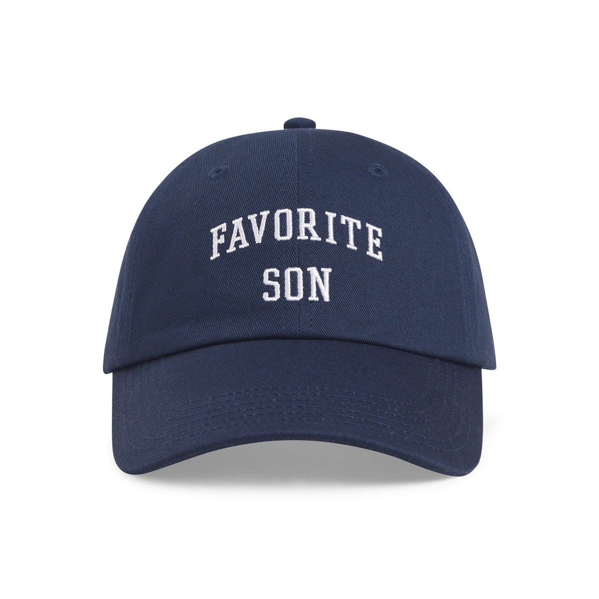Navy blue cap with 'FAVORITE SON' text on a white background