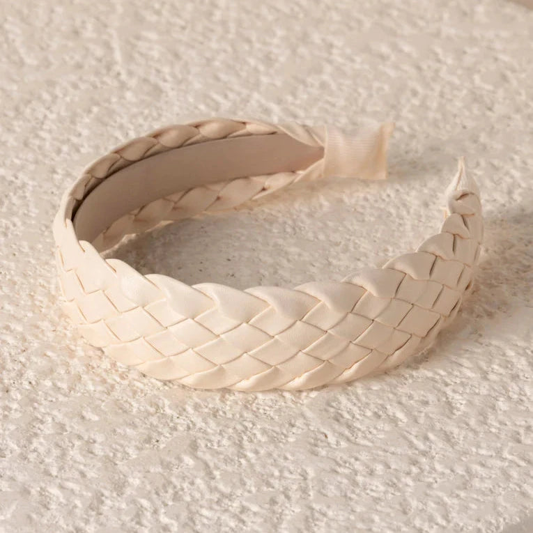 Ivory Woven Faux Leather Headband