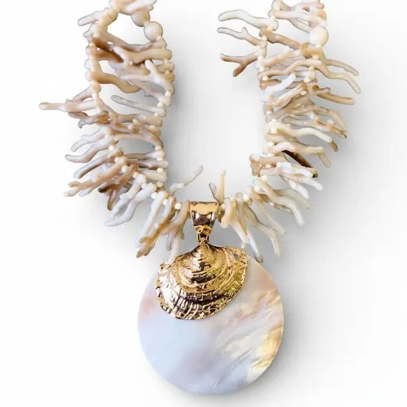 White Coral Branch Shell Necklace