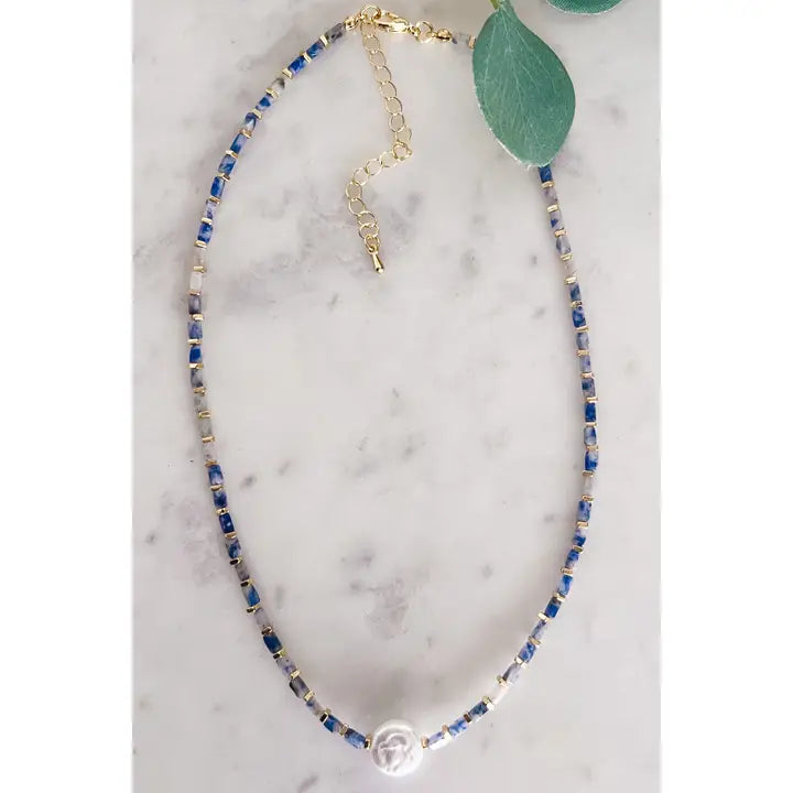 Stone Necklace with Pearl Pendant