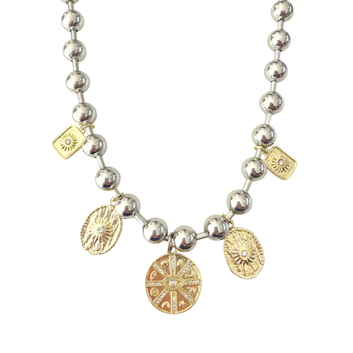 Multi Coin Silver Charm Necklace