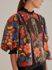 Black Stitched Flowers Blouse