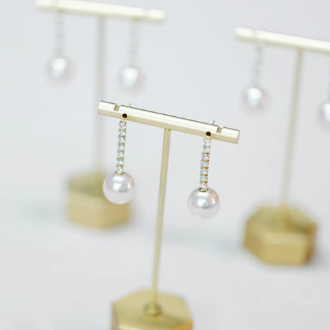 Small Swingy Pearl and Diamond Statement Drop Earrings