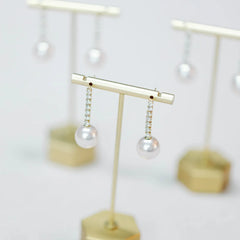 Small Swingy Pearl and Diamond Statement Drop Earrings