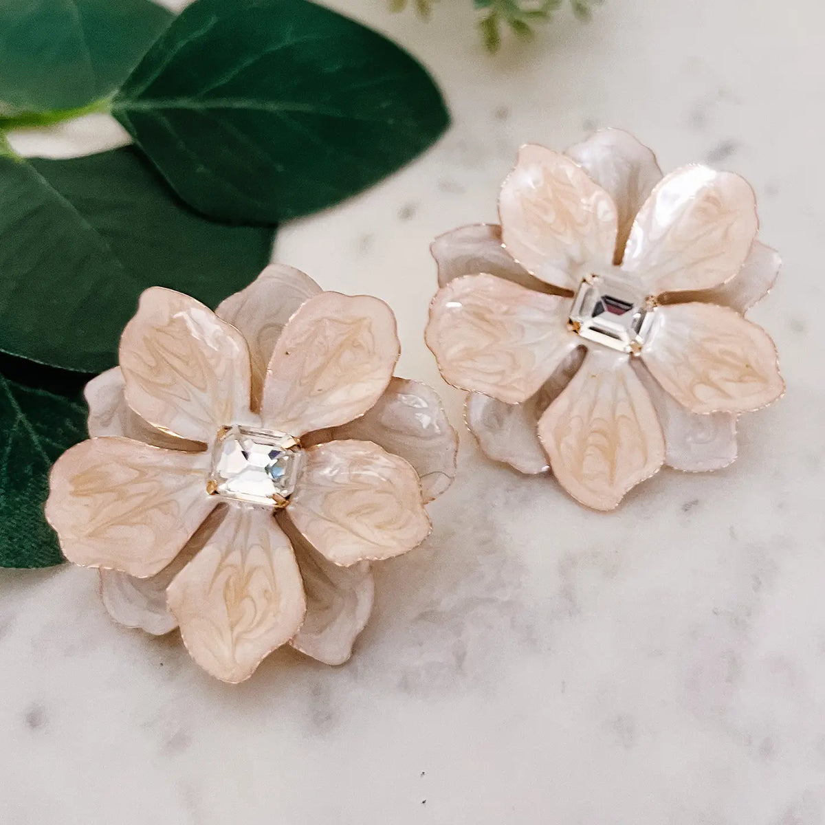 Flower Statement Earrings-White