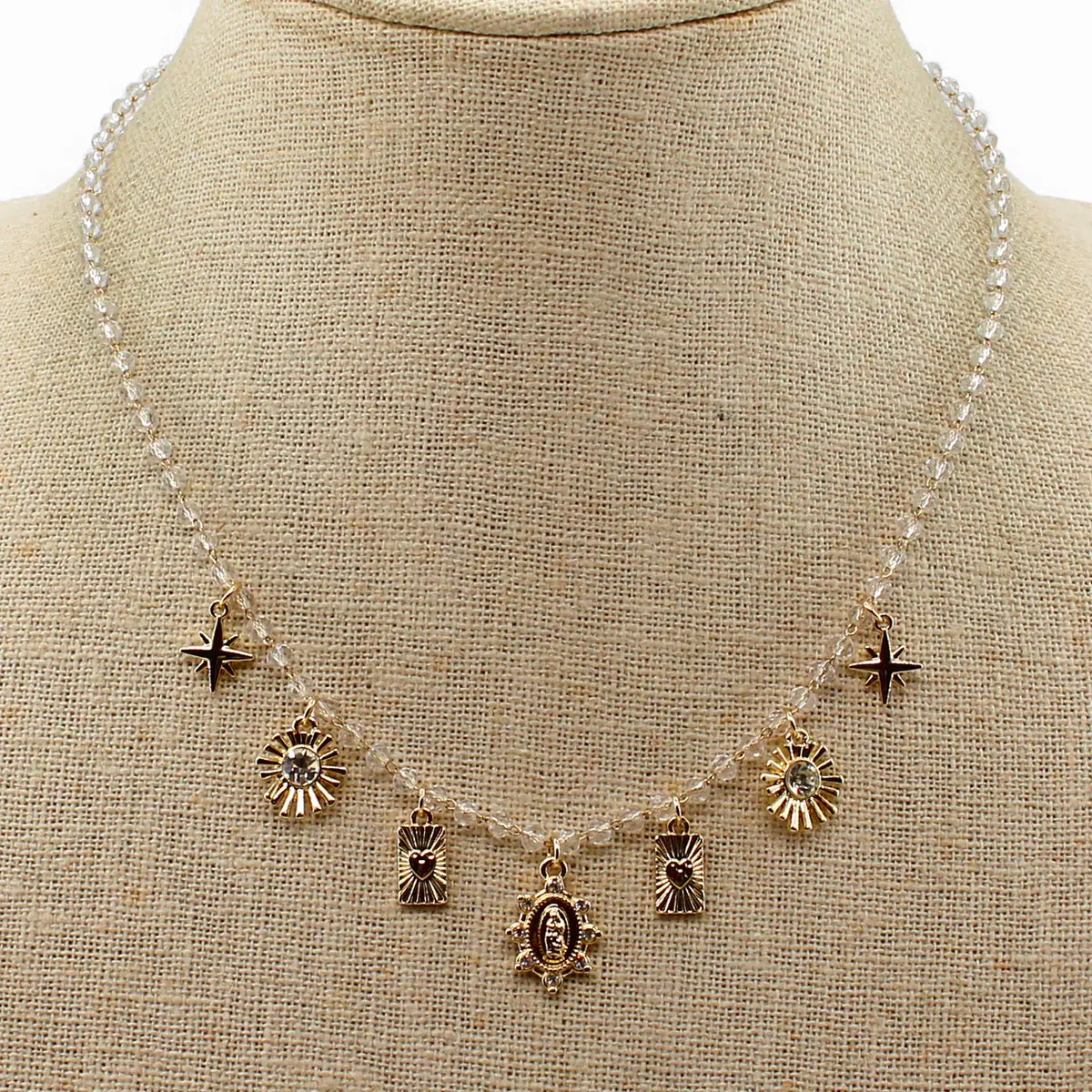 Clear Beaded Charm Necklace