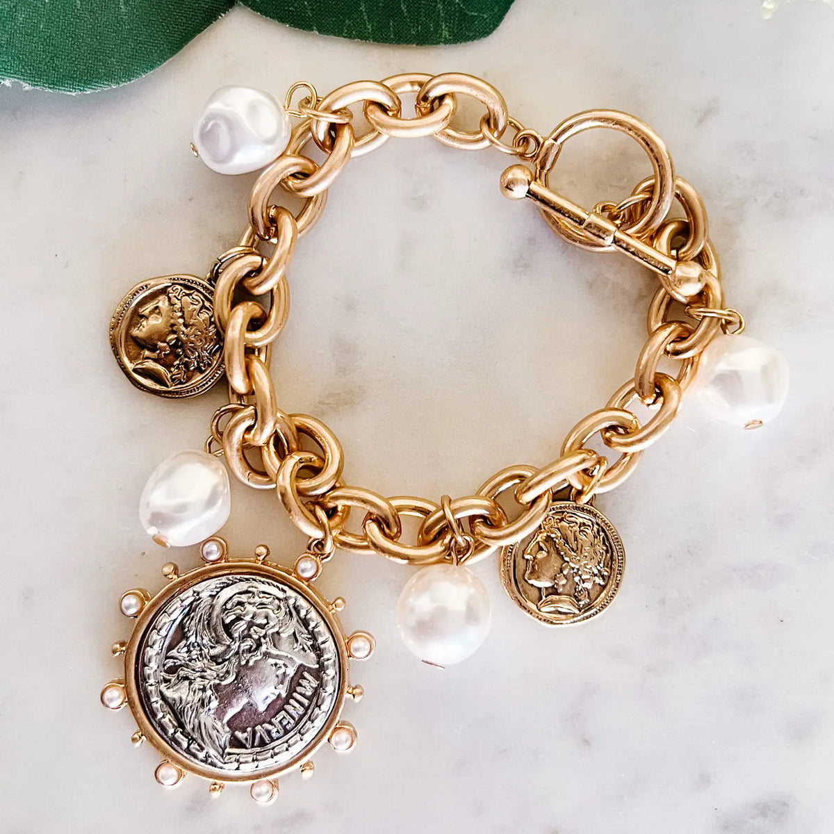 Pearl Coin Charm Bracelet