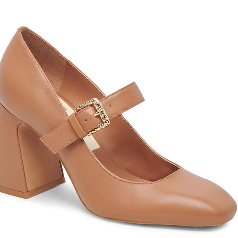 caramel mary jane shoe with block heel