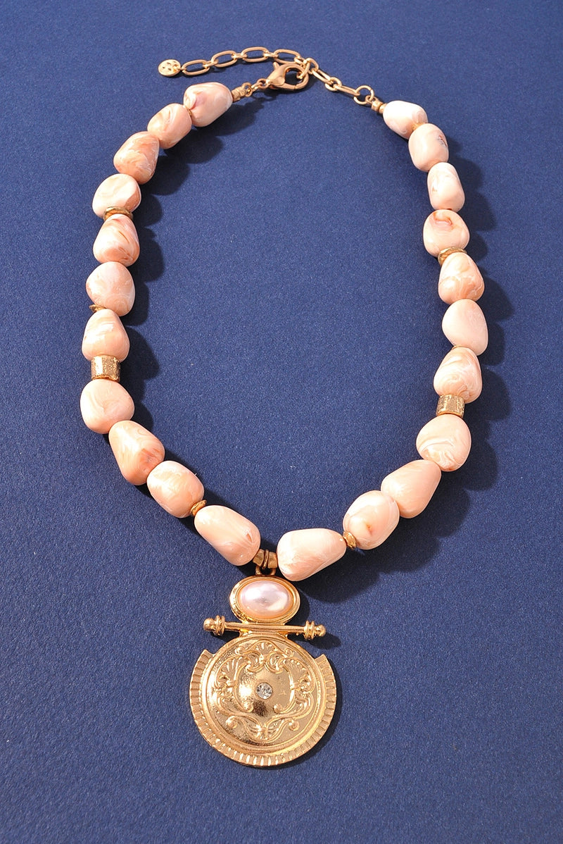 Marble Beaded Pendant Necklace