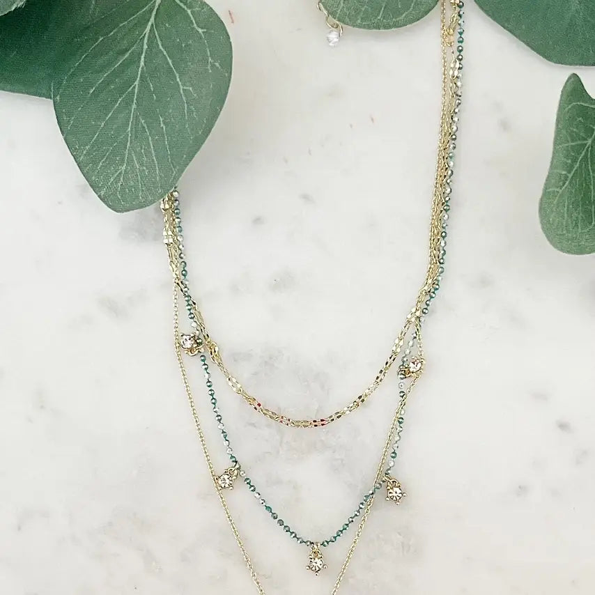 Layered Necklace with Turquoise Ball Chain