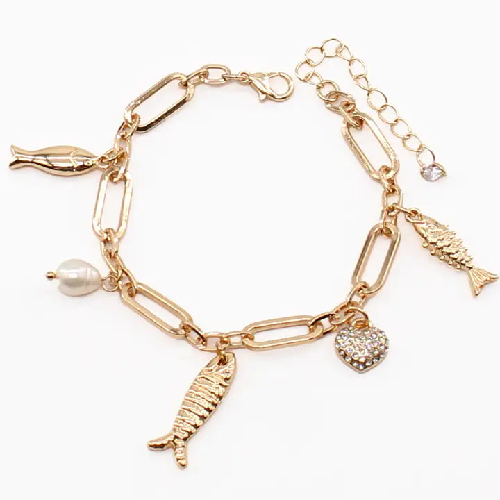 Fish and Pearl Charm Bracelet