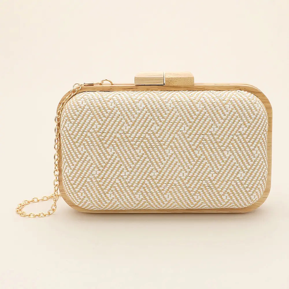 Raffia Geometric Woven Wooden Clutch Bag / Crossbody Bag
