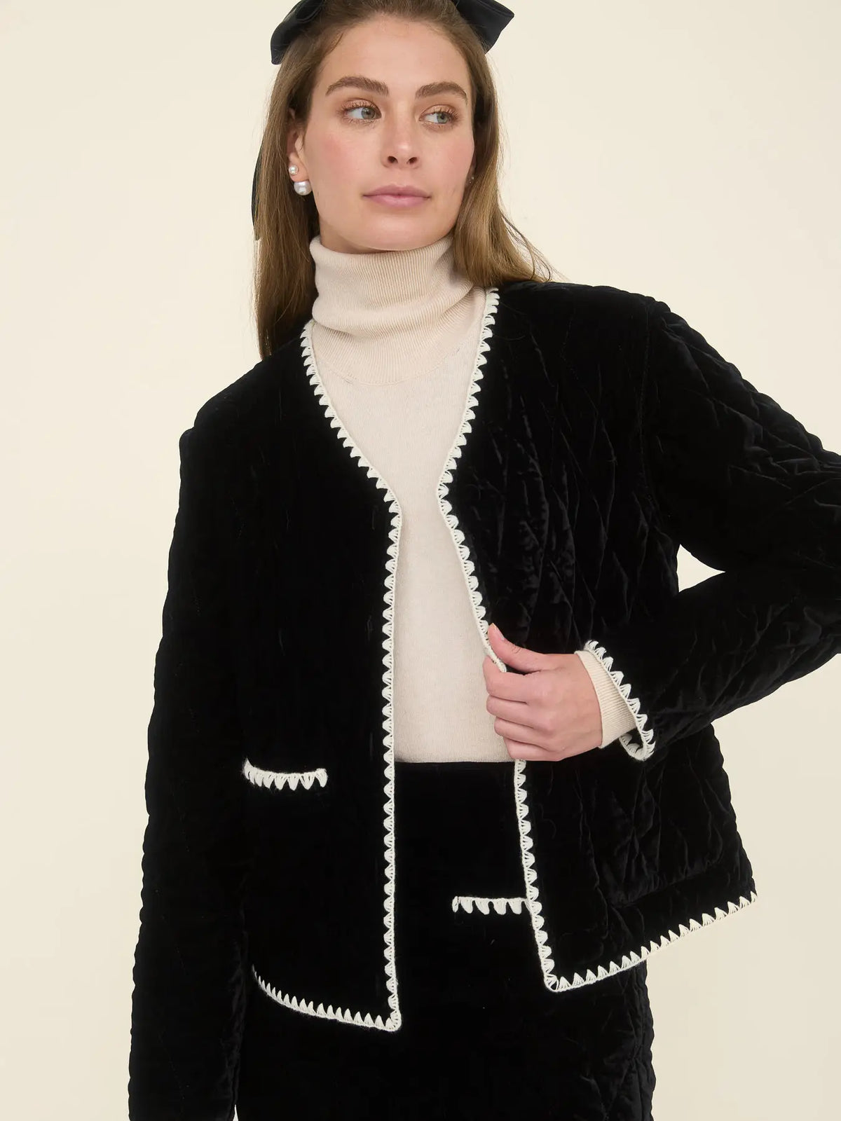 Velvet Quilted Contrast Stitch Jacket