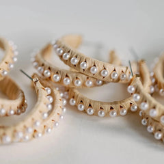 Natural Studded Pearl Raffia Hoop