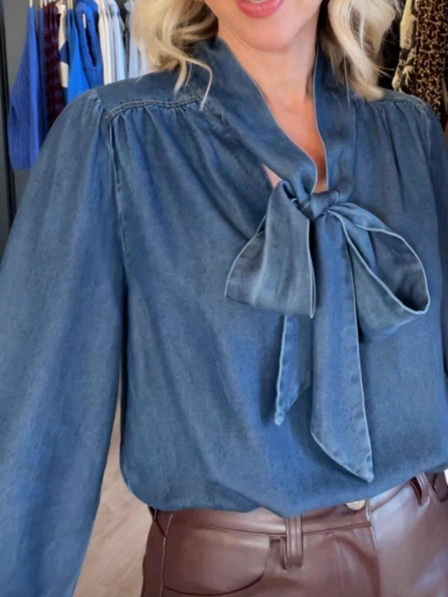 Daphne Denim Bow Blouse