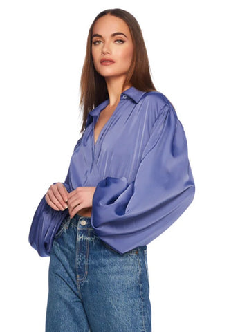 Matte Satin Wrap Poet Sleeve Top