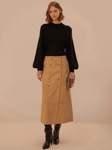 FARM Rio Brown Yoked Midi Skirt