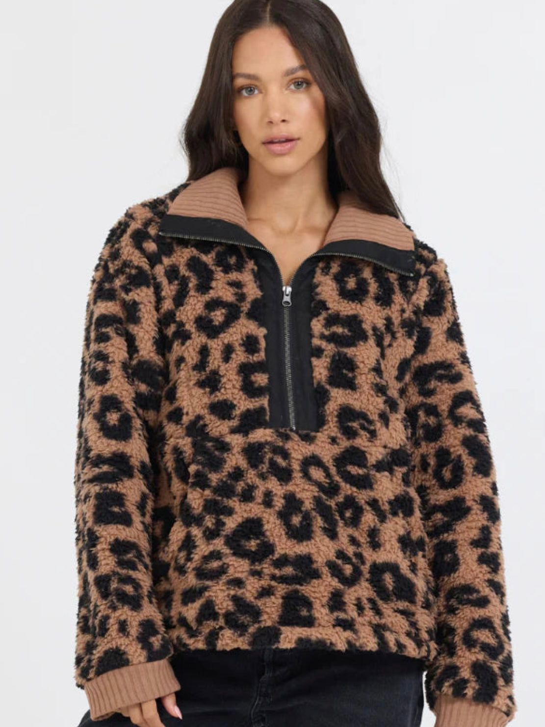 Leopard Print Sherpa Quarter Zip – Swish Avenue