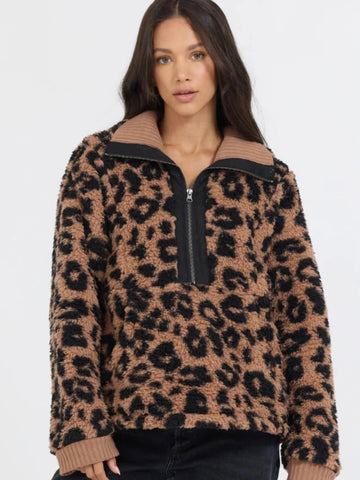 Leopard Print Sherpa Quarter Zip