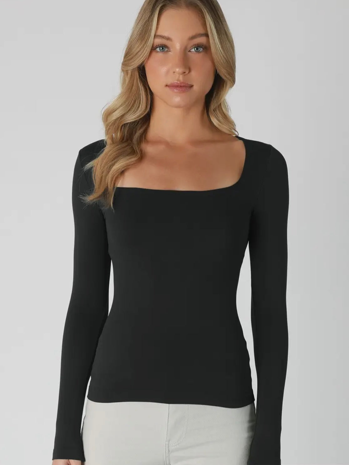 Square Neck Long Sleeve Layering Top