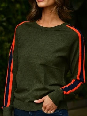 Knit Stripe Trim Sweatshirt