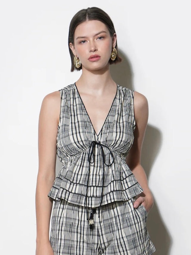 Evelyn Sleeveless Neck Drawstring Top