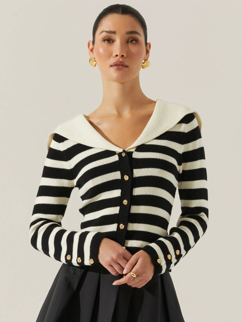 Analissa Stripe Sailor Collar Cardigan