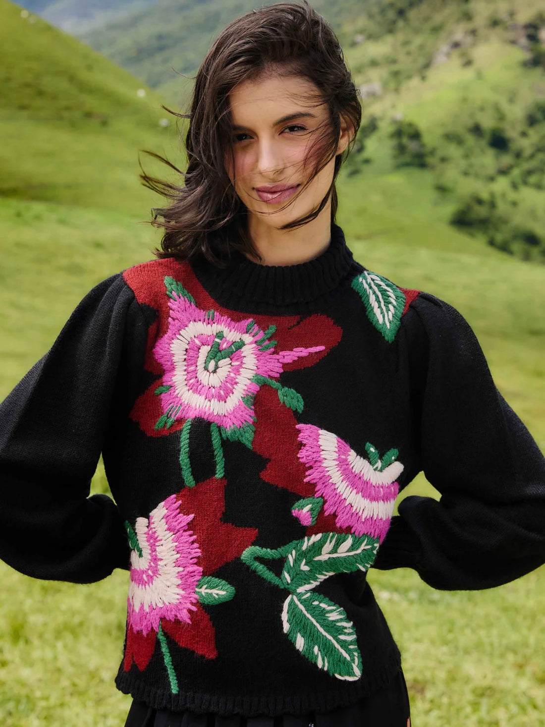 Knit Sweater - Bold Colorful Flower