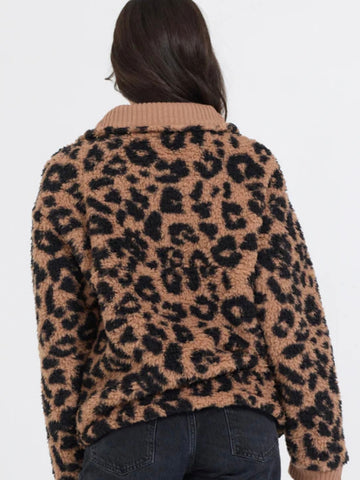 Leopard Print Sherpa Quarter Zip