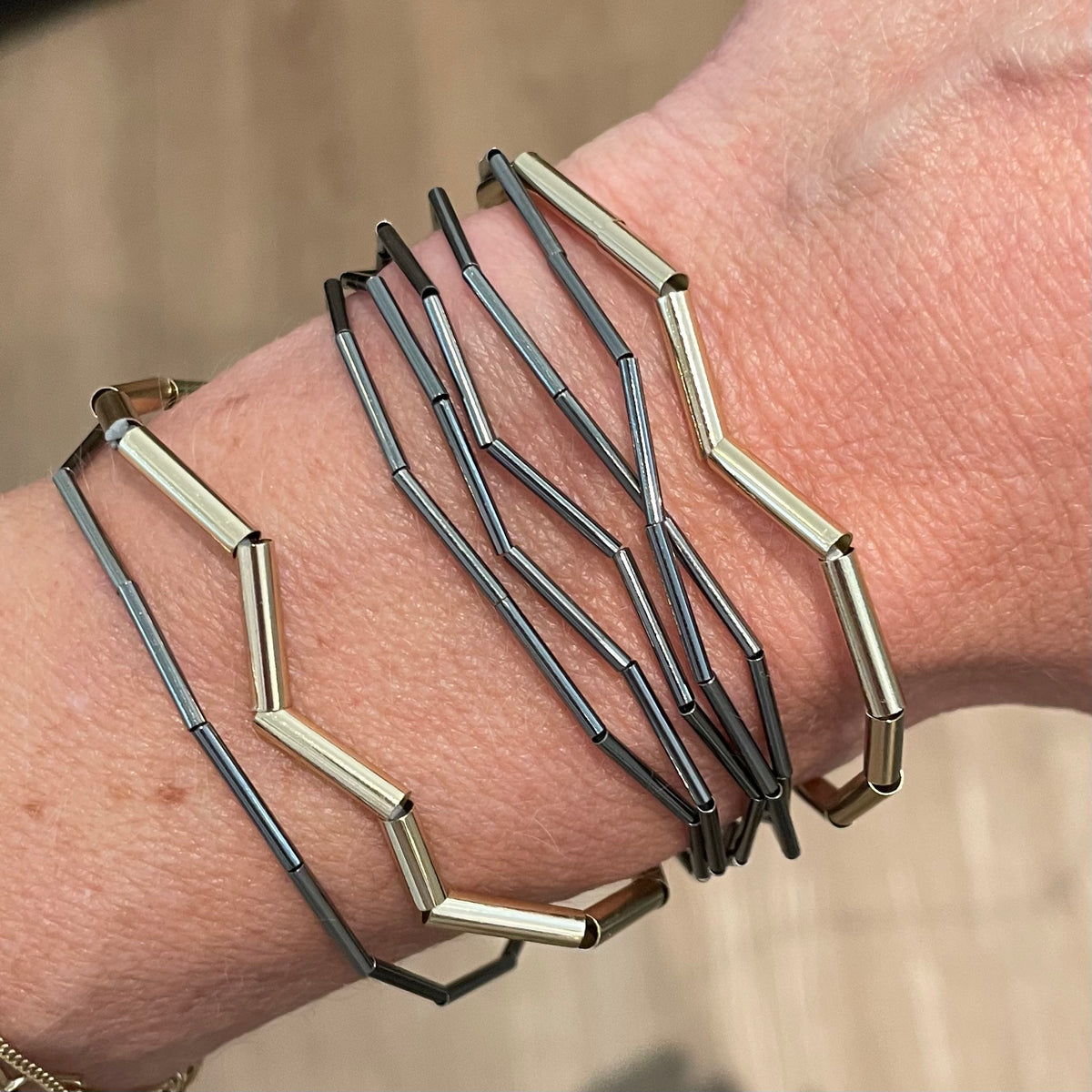 Gold and Gunmetal Stretch Stack