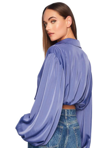 Matte Satin Wrap Poet Sleeve Top