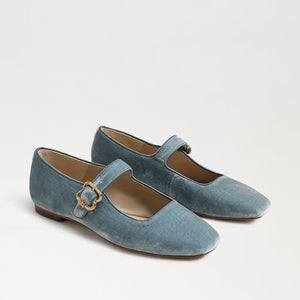 Michaela Mary Jane Flat in Blue Velvet