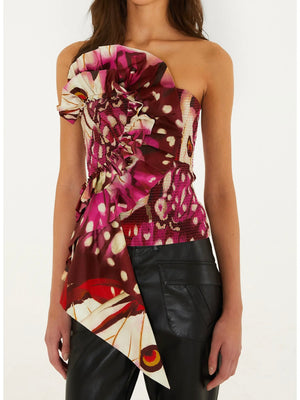 Borbofly Smocked Strapless Ruffle Top