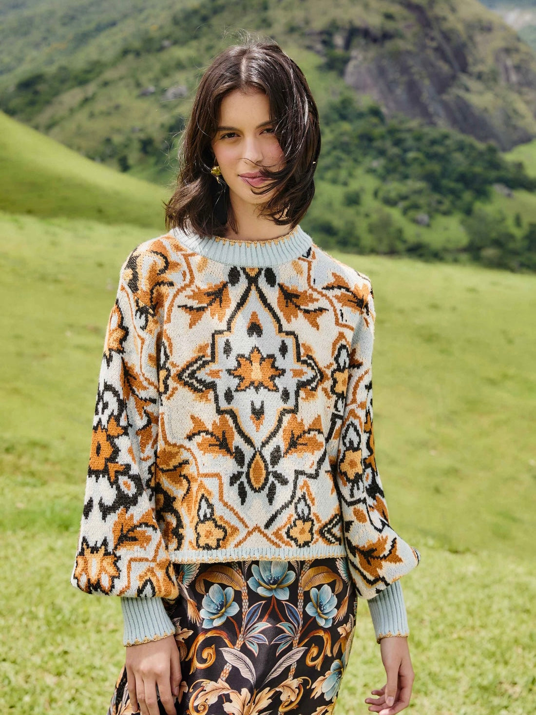 Blue Winter Tapestry Sweater