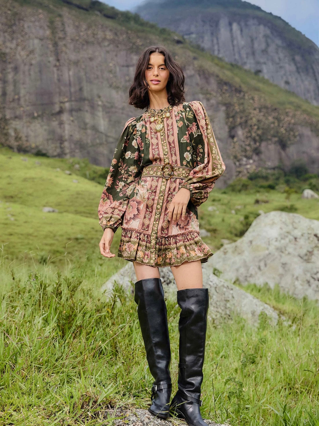 Green Flowering Garden Tree Mini Dress