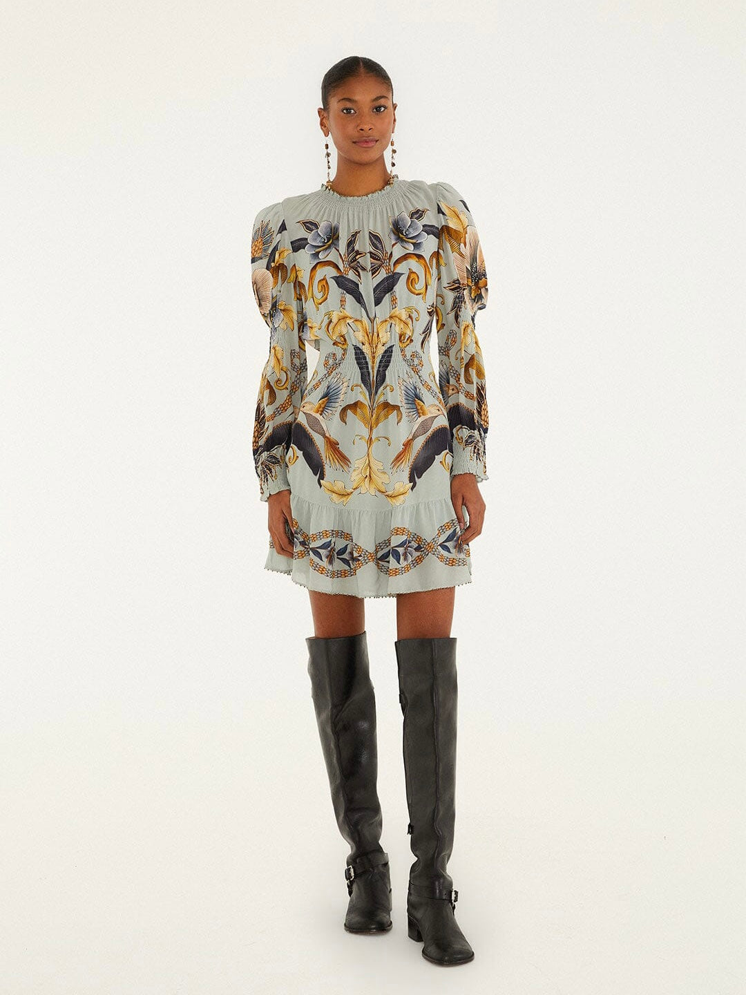 Blue Snake Garden Long Sleeve Mini Dress