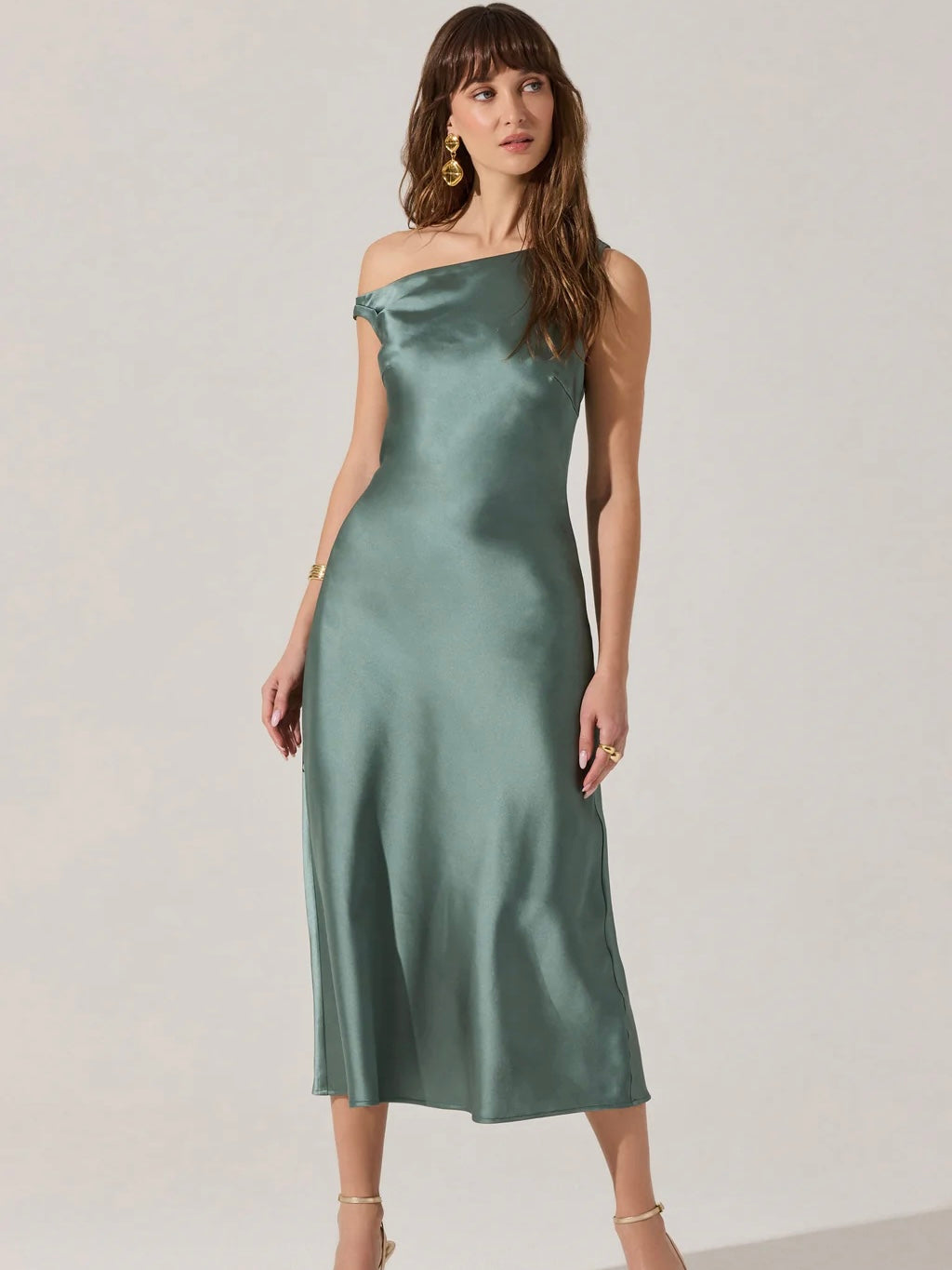 Elain Satin Off Shoulder Midi Dress